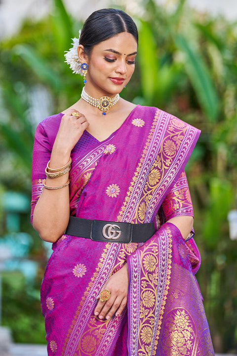 VastraLakshmi Deserving Purple Kanjivaram Silk Saree With Epiphany Blouse Piece