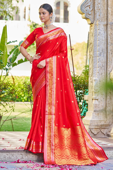 VastraLakshmi Glorious Red Kanjivaram Silk Saree With Confounding Blouse Piece