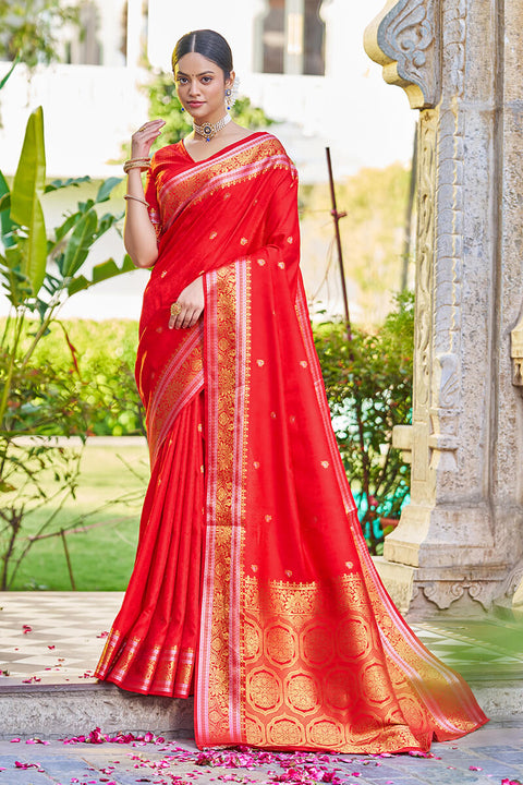 VastraLakshmi Glorious Red Kanjivaram Silk Saree With Confounding Blouse Piece