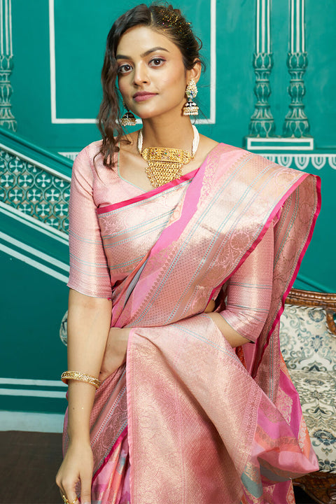 VastraLakshmi Refreshing Baby Pink Organza Silk Saree With Radiant Blouse Piece