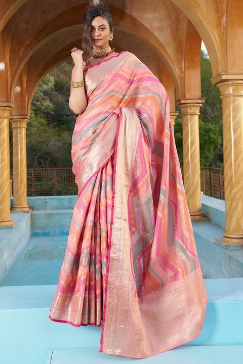 VastraLakshmi Mesmerising Pink Organza Silk Saree With Delightful Blouse Piece