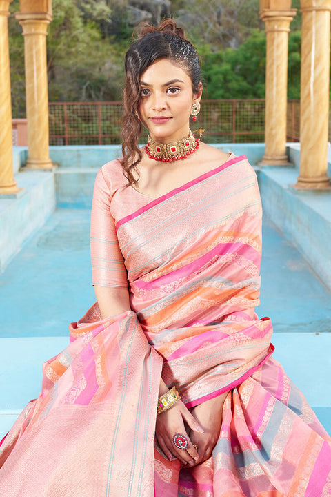 VastraLakshmi Mesmerising Pink Organza Silk Saree With Delightful Blouse Piece