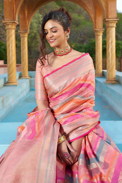 VastraLakshmi Mesmerising Pink Organza Silk Saree With Delightful Blouse Piece