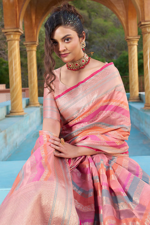 VastraLakshmi Mesmerising Pink Organza Silk Saree With Delightful Blouse Piece