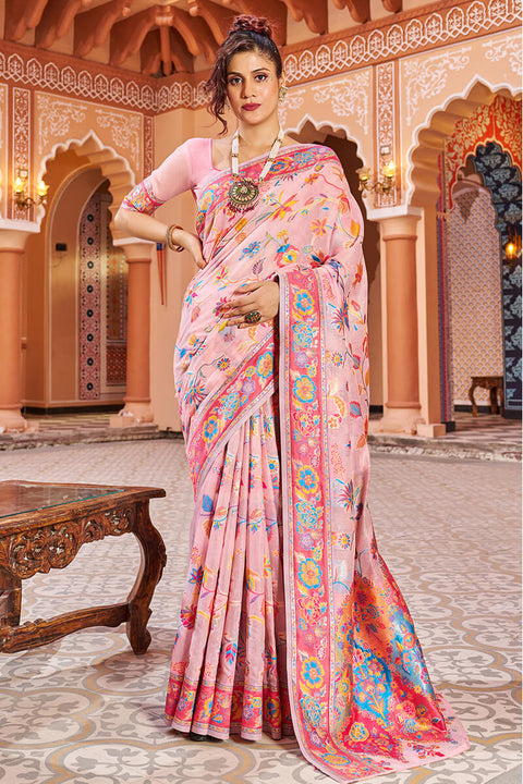 VastraLakshmi Delightful Baby Pink Linen Silk Saree With Prettiest Blouse Piece