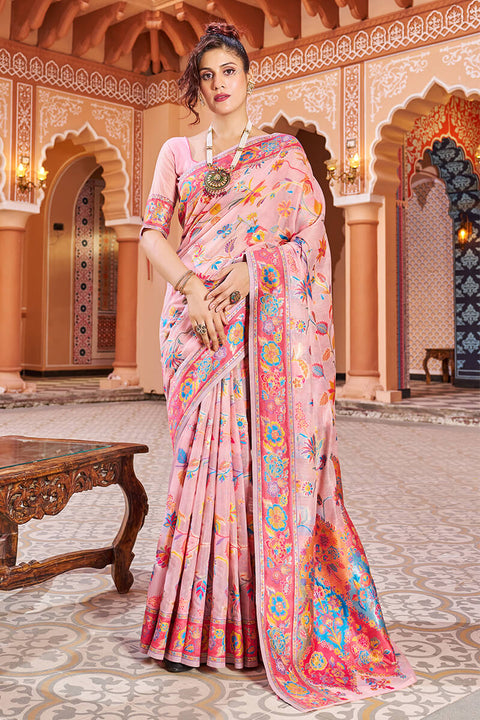 VastraLakshmi Delightful Baby Pink Linen Silk Saree With Prettiest Blouse Piece