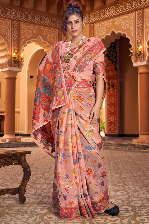 VastraLakshmi Refreshing Peach Linen Silk Saree With Groovy Blouse Piece