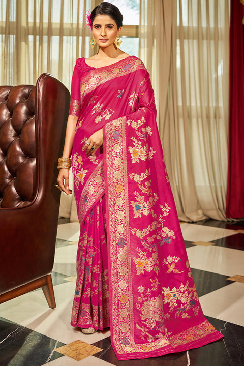 VastraLakshmi Sizzling Dark Pink Soft Banarasi Silk Saree With Staring Blouse Piece