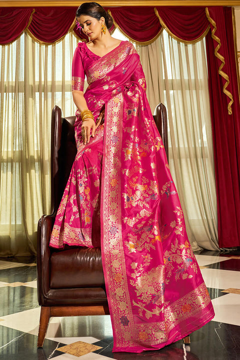 VastraLakshmi Sizzling Dark Pink Soft Banarasi Silk Saree With Staring Blouse Piece