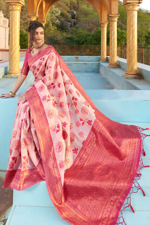 VastraLakshmi Panoply Baby Pink Organza Silk Saree With Lissome Blouse Piece