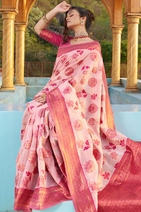 VastraLakshmi Panoply Baby Pink Organza Silk Saree With Lissome Blouse Piece