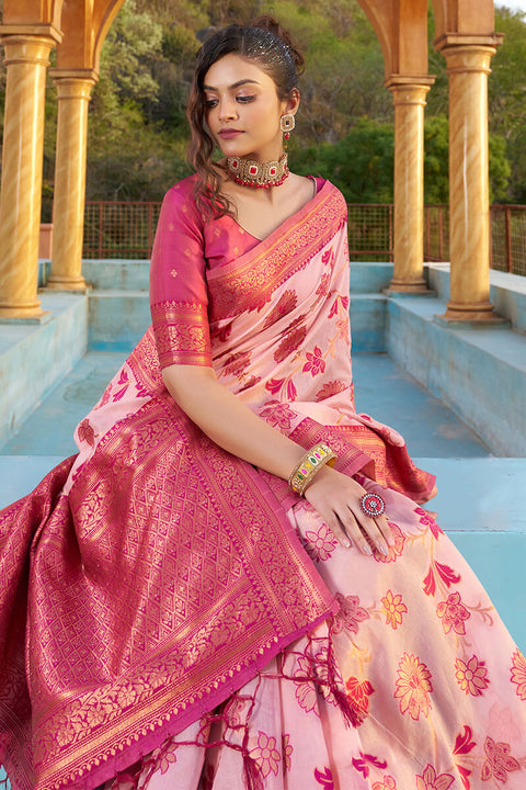 VastraLakshmi Panoply Baby Pink Organza Silk Saree With Lissome Blouse Piece