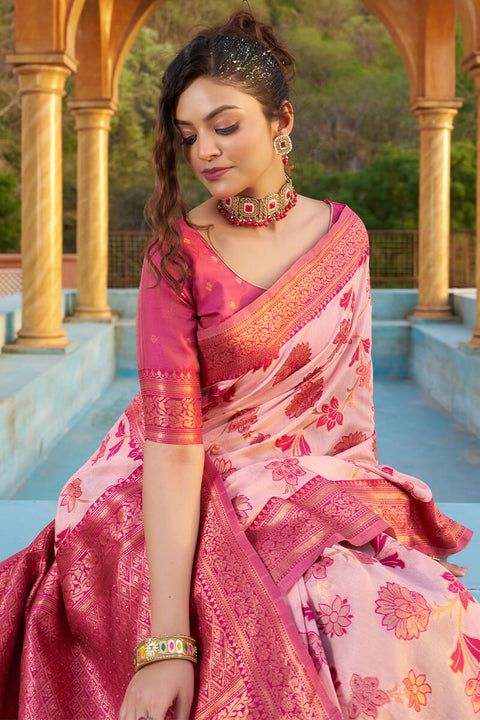 VastraLakshmi Panoply Baby Pink Organza Silk Saree With Lissome Blouse Piece