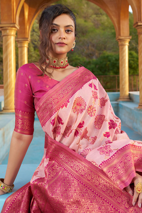 VastraLakshmi Panoply Baby Pink Organza Silk Saree With Lissome Blouse Piece