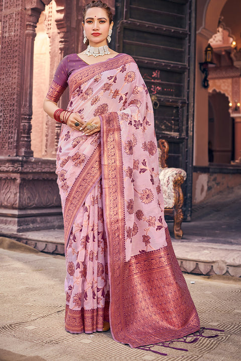 VastraLakshmi Demesne Lavender Organza Silk Saree With Lassitude Blouse Piece