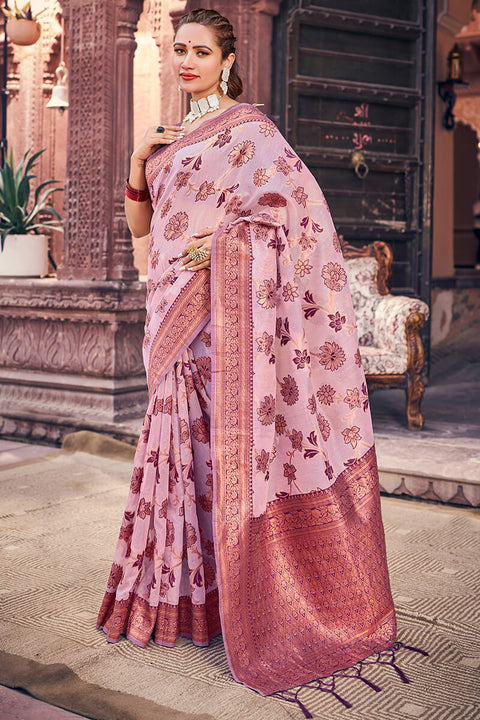 VastraLakshmi Demesne Lavender Organza Silk Saree With Lassitude Blouse Piece