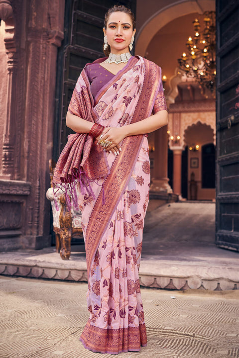 VastraLakshmi Demesne Lavender Organza Silk Saree With Lassitude Blouse Piece