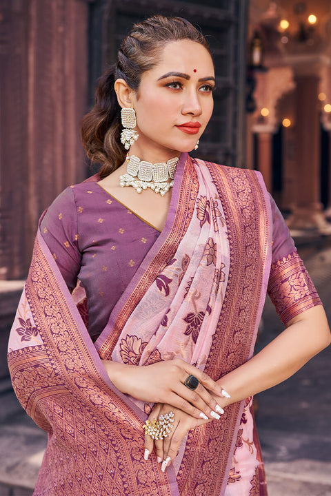 VastraLakshmi Demesne Lavender Organza Silk Saree With Lassitude Blouse Piece