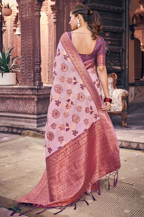 VastraLakshmi Demesne Lavender Organza Silk Saree With Lassitude Blouse Piece