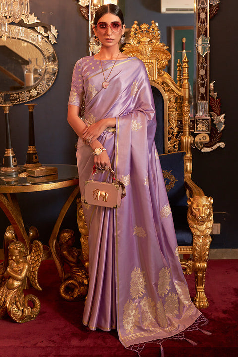 VastraLakshmi Exquisite Lavender Soft Banarasi Silk Saree With Devastating Blouse Piece