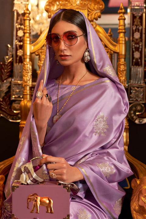 VastraLakshmi Exquisite Lavender Soft Banarasi Silk Saree With Devastating Blouse Piece