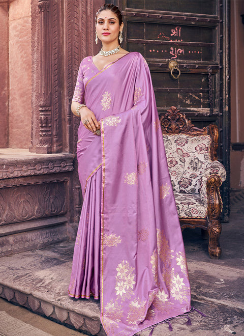 VastraLakshmi Magnificat Lavender Soft Banarasi Silk Saree With Confounding Blouse Piece