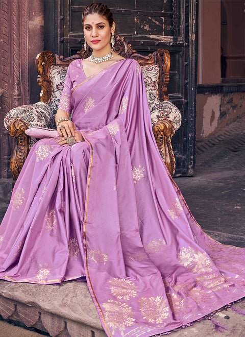 VastraLakshmi Magnificat Lavender Soft Banarasi Silk Saree With Confounding Blouse Piece