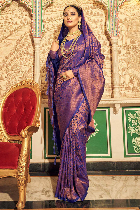 VastraLakshmi Unequalled Royal Blue Kanjivaram Silk Saree With Incomparable Blouse Piece