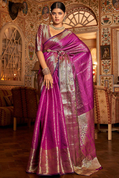 VastraLakshmi Innovative Purple Kanjivaram Silk Saree With Flattering Blouse Piece