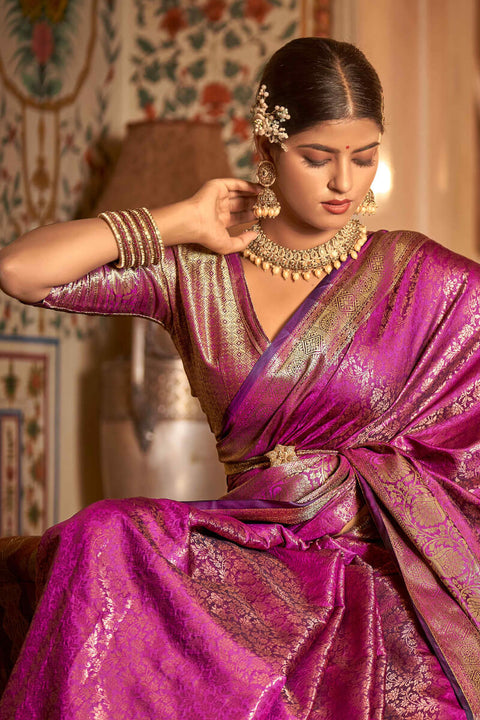 VastraLakshmi Innovative Purple Kanjivaram Silk Saree With Flattering Blouse Piece