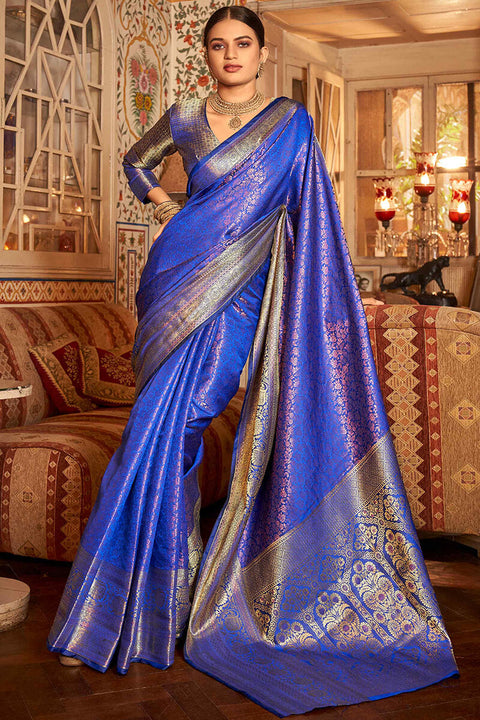 VastraLakshmi Unique Royal Blue Kanjivaram Silk Saree With Outstanding Blouse Piece