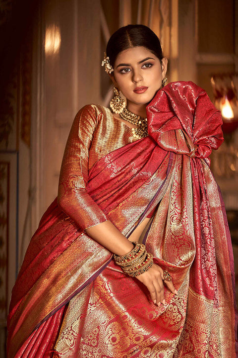 VastraLakshmi Designer Red Kanjivaram Silk Saree With Arresting Blouse Piece