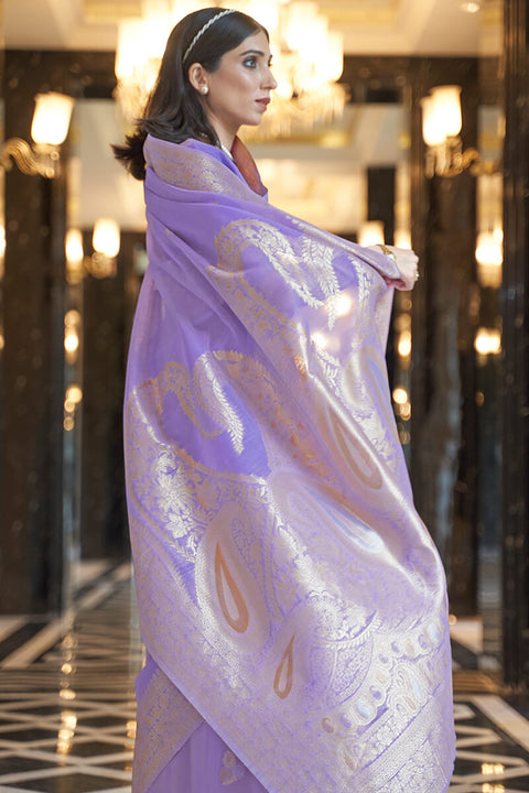 VastraLakshmi Trendy Lavender Cotton Silk Saree With Amazing Blouse Piece