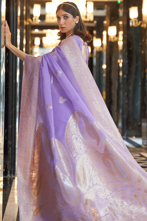 VastraLakshmi Trendy Lavender Cotton Silk Saree With Amazing Blouse Piece