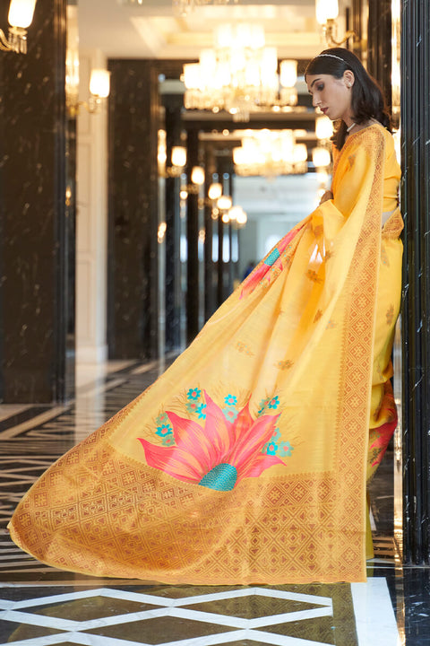 VastraLakshmi Pretty Yellow Cotton Silk Saree With Gleaming Blouse Piece