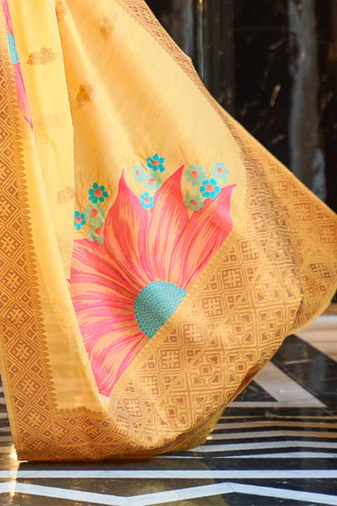 VastraLakshmi Pretty Yellow Cotton Silk Saree With Gleaming Blouse Piece