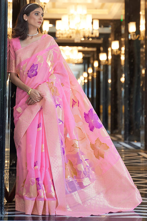 VastraLakshmi Staring Pink Cotton Silk Saree With Beautiful Blouse Piece