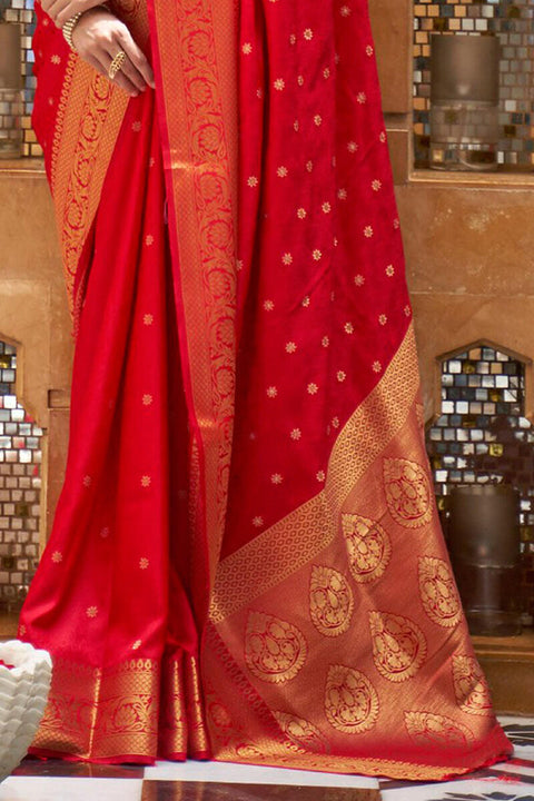 VastraLakshmi Mellifluous Red Kanjivaram Silk Saree With Panoply Blouse Piece