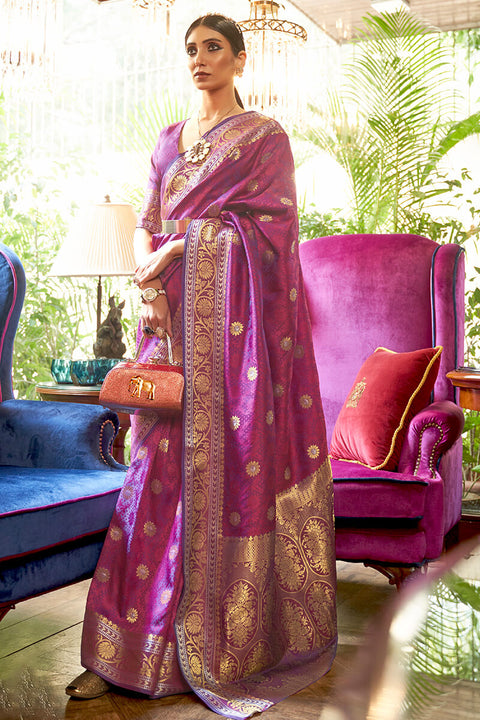 VastraLakshmi Smashing Purple Kanjivaram Silk Saree With Scrumptious Blouse Piece