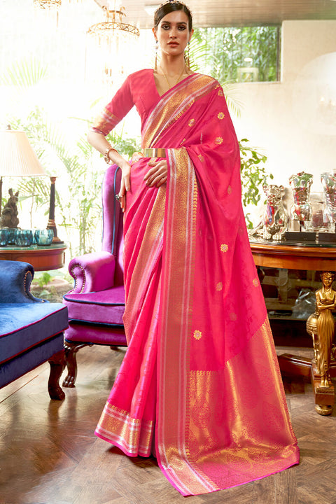 VastraLakshmi Dissemble Dark Pink Kanjivaram Silk Saree With Conflate Blouse Piece