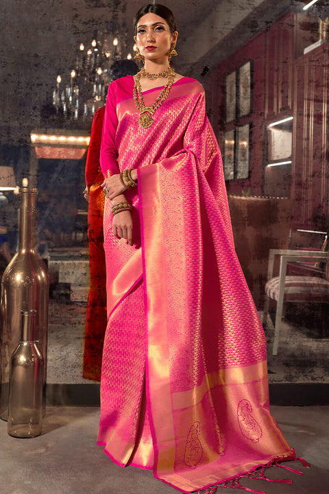 VastraLakshmi Flattering Pink Kanjivaram Silk Saree With Staring Blouse Piece