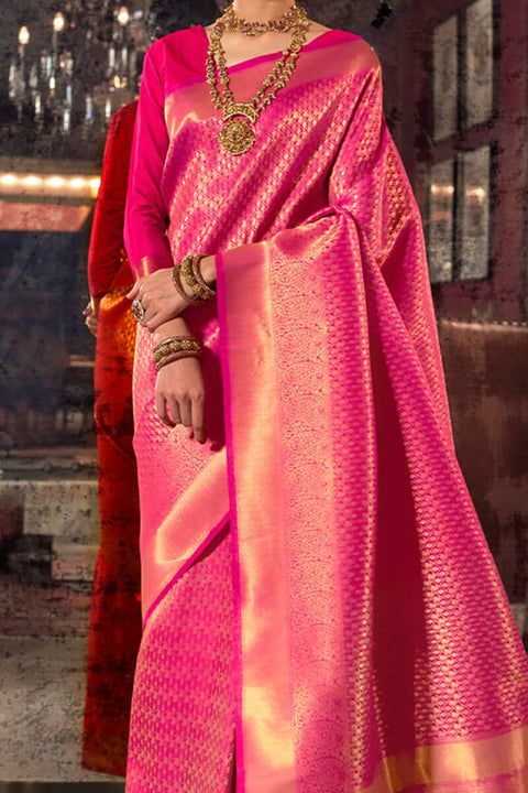 VastraLakshmi Flattering Pink Kanjivaram Silk Saree With Staring Blouse Piece