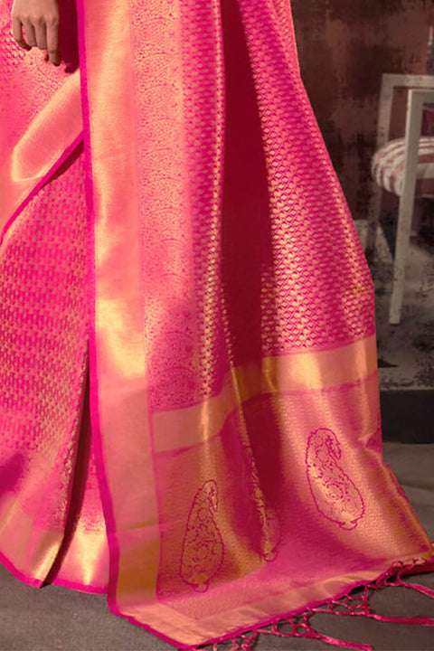 VastraLakshmi Flattering Pink Kanjivaram Silk Saree With Staring Blouse Piece