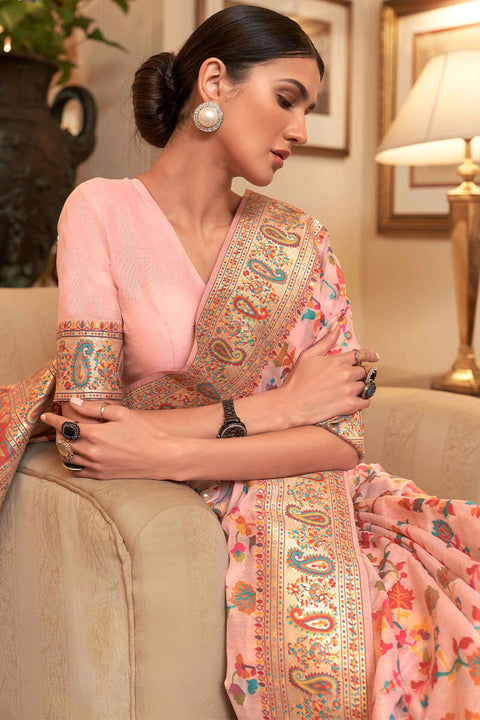 VastraLakshmi Exuberant Baby Pink Pashmina saree With Ratatouille Blouse Piece