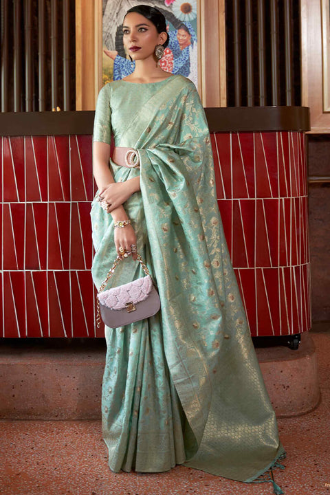 VastraLakshmi Wonderful Sea Green Soft Banarasi Silk Saree With Outstanding Blouse Piece