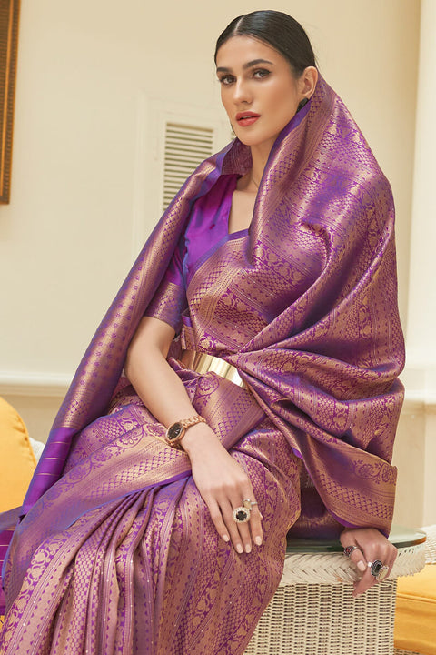 VastraLakshmi Lovely Purple Kanjivaram Silk Saree With Girlish Blouse Piece