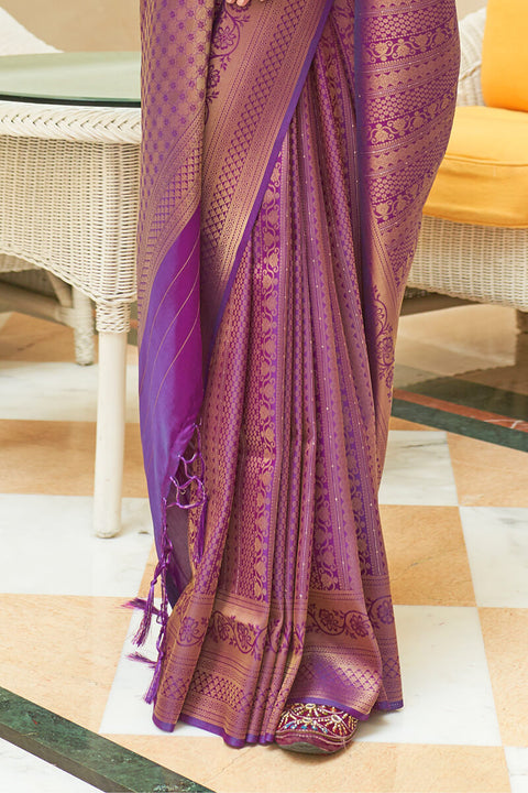 VastraLakshmi Lovely Purple Kanjivaram Silk Saree With Girlish Blouse Piece