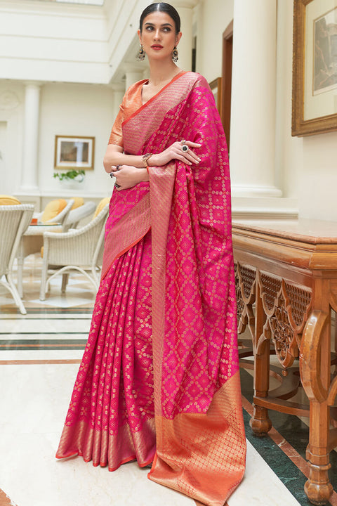 VastraLakshmi Improbable Dark Pink Soft Patola Silk Saree with Incredible Blouse Piece