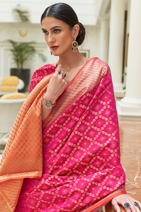 VastraLakshmi Improbable Dark Pink Soft Patola Silk Saree with Incredible Blouse Piece