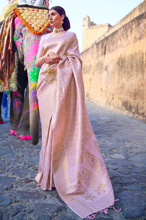 VastraLakshmi Prominent Baby Pink Kanjivaram Silk Saree with Entrancing Blouse Piece